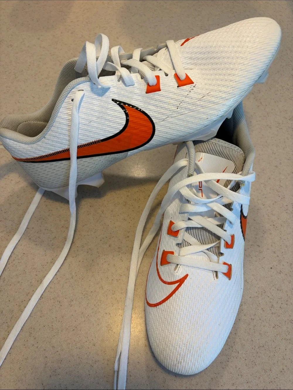 Nike Vapor Edge Speed White Football Cleats with Orange Swoosh